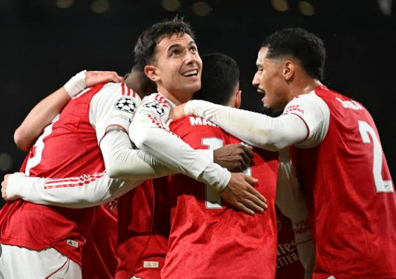Selebrasi gol Arsenal saat lawan Bayern Munchen