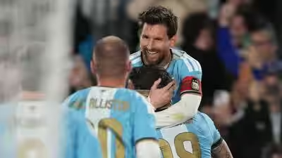Selebrasi pemain Argentina vs Benin